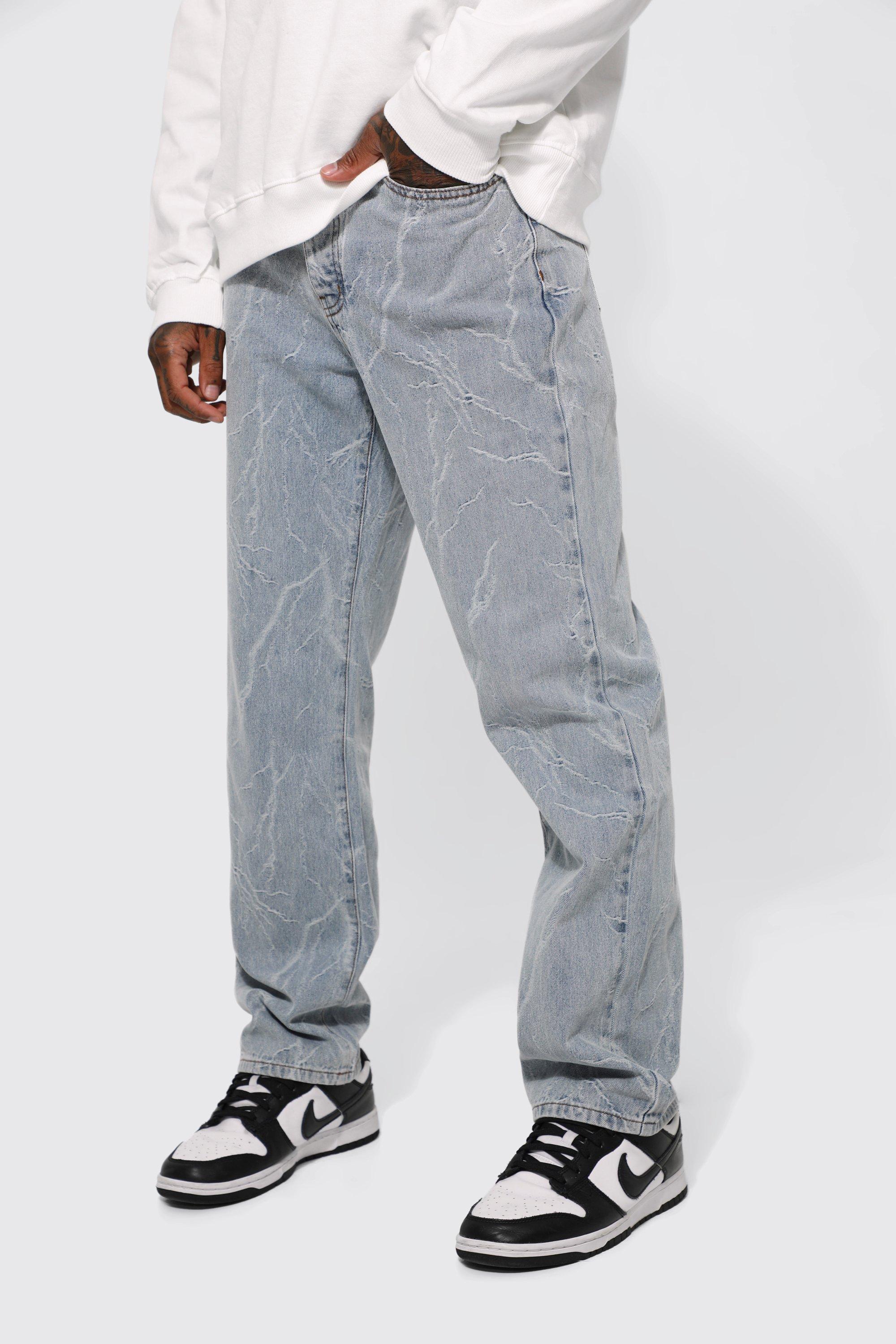 Men's Relaxed Fit Text Dove Print Jean | Boohoo UK